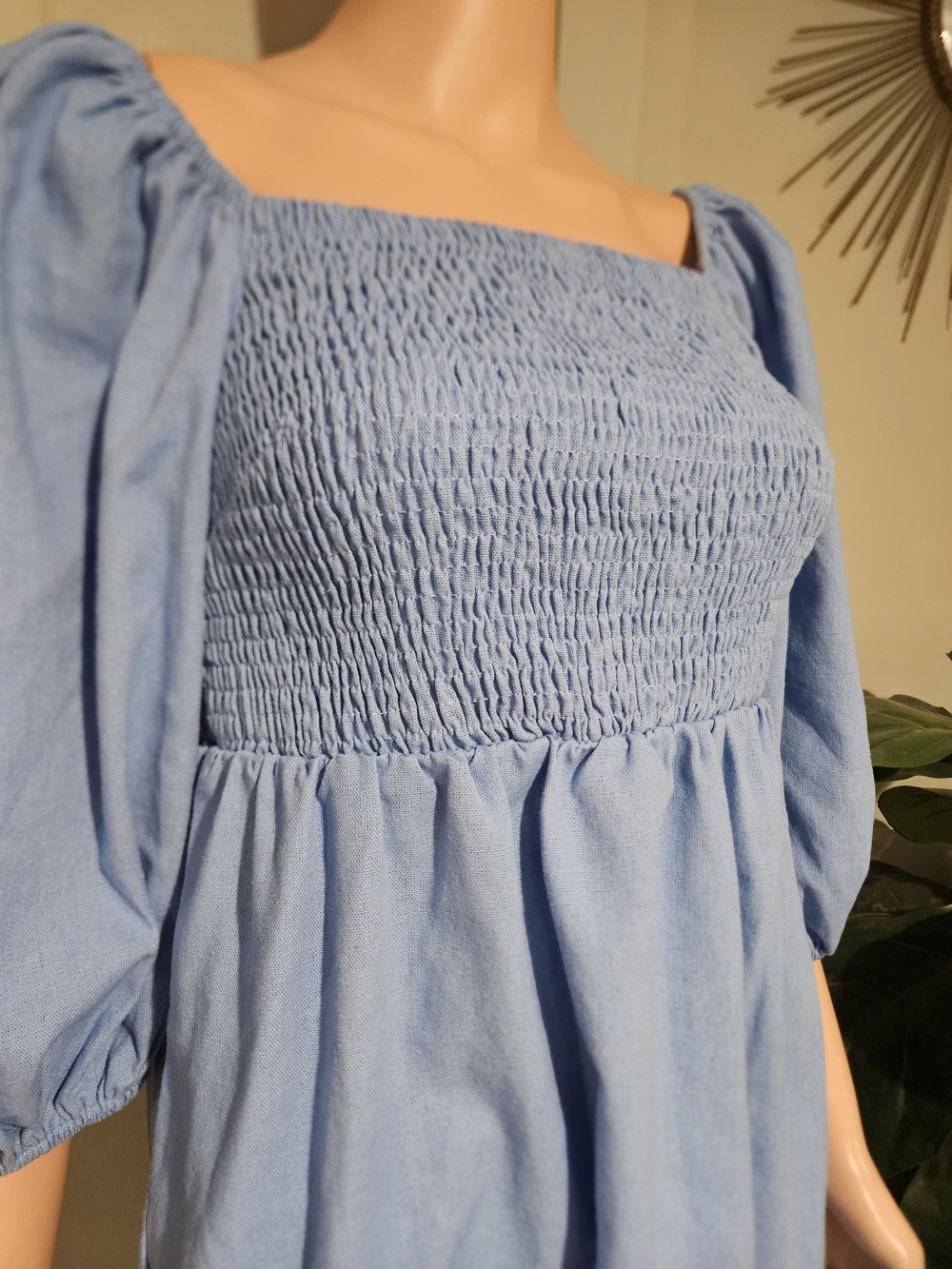 Tuckernuck Annie Smocked Mini Dress In Beaufort Blue. Size Med - Picture 13 of 16